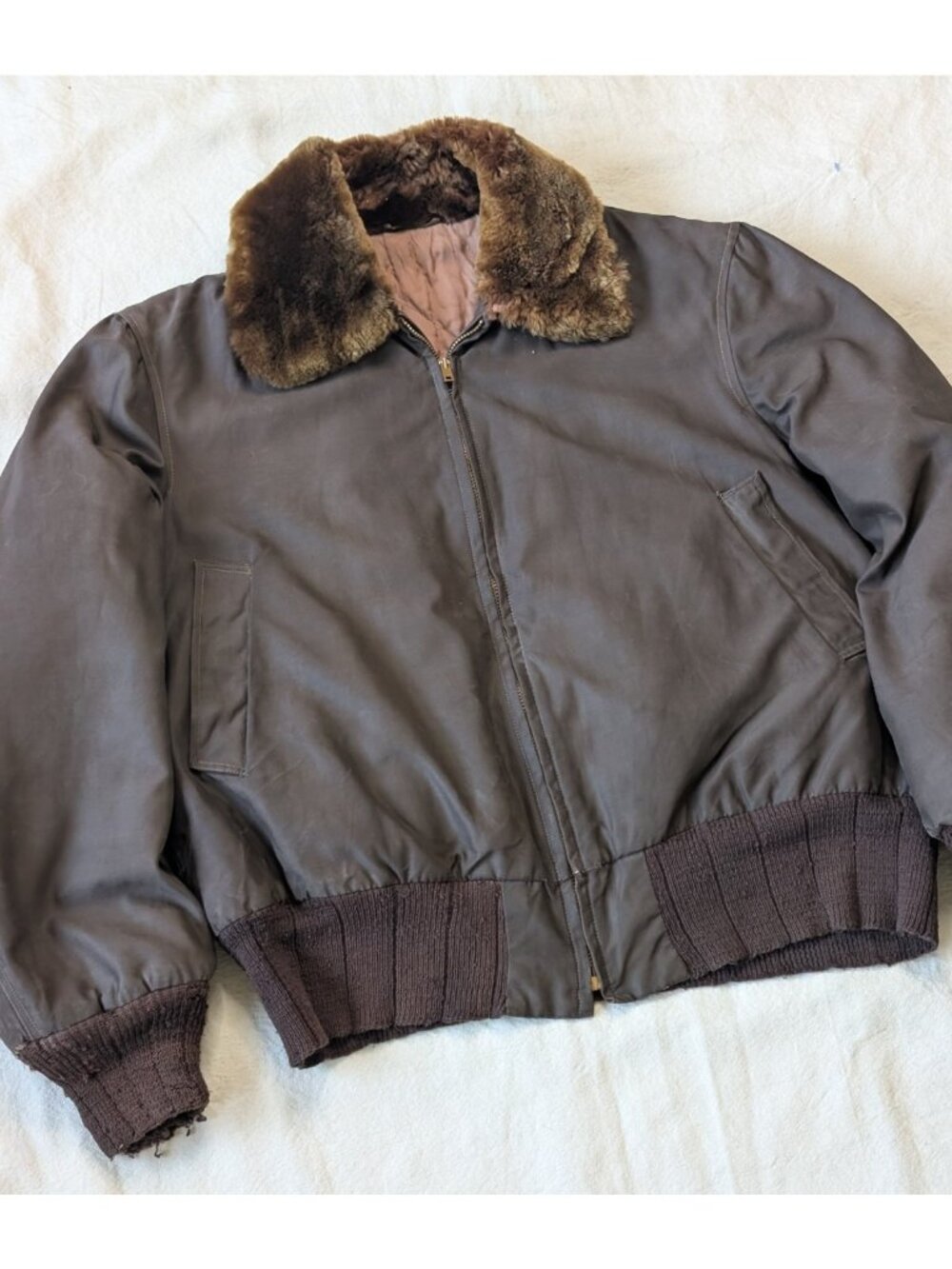Vintage 60s Talon Zip G1 Style Cropped Zip Men's Thrashed Faded Twill Bomber MD